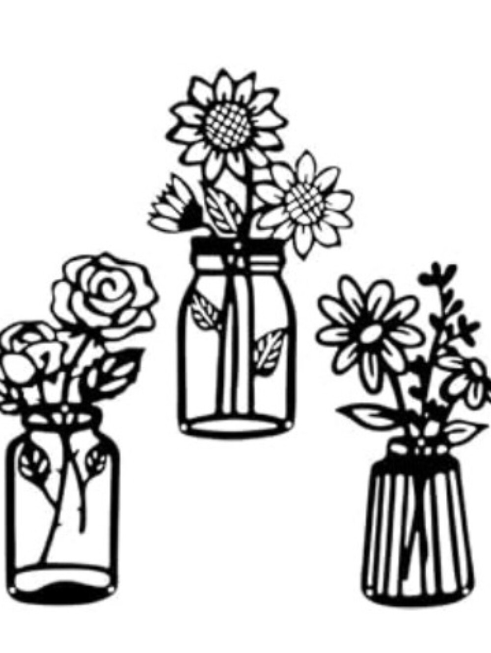 3 Pcs Black Metal Flowers Wall Decor Metal Vase Wall Art Metal Wall Sculptures